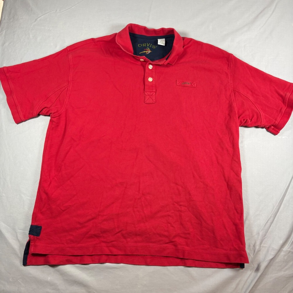 Vintage Orvis Polo Shirt Mens XL Red Cotton Pique Fishing Outdoors Mauritius - Picture 8 of 9